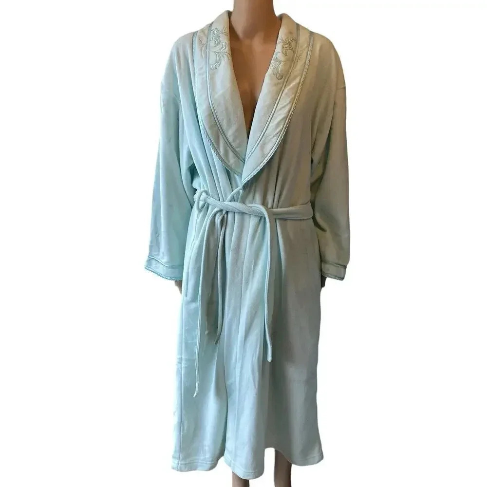 Women's Rebecca Malone Intimates Baby Blue Size L Nightgown Robe Waist Tie